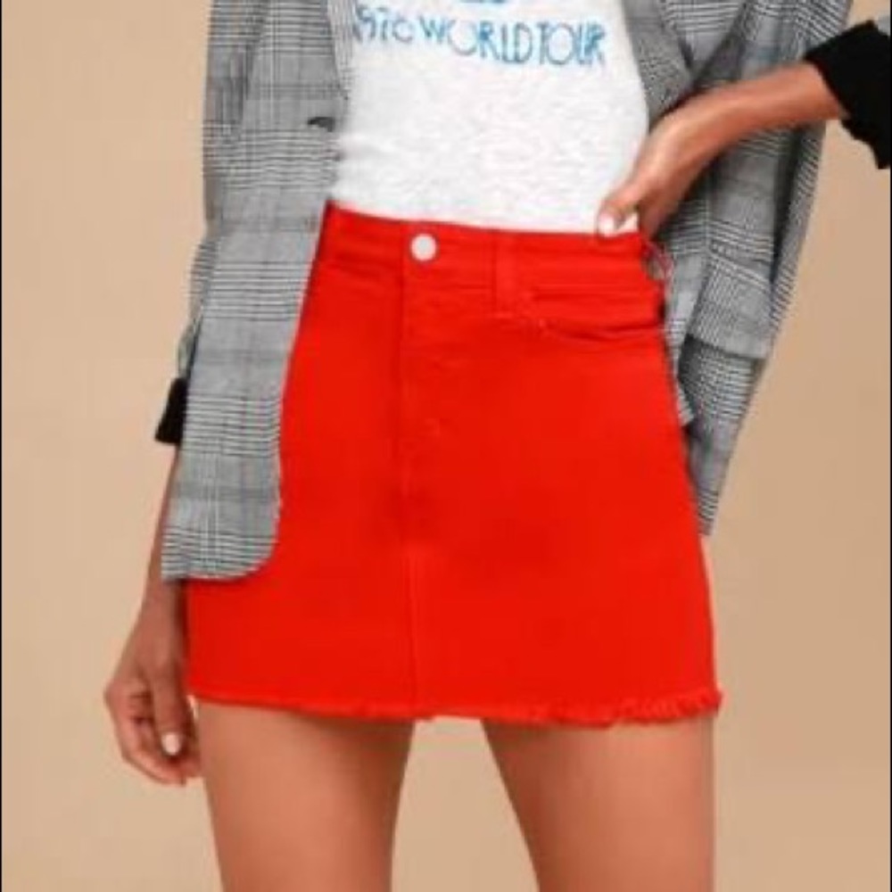 Copper Key Red Jean Skirt